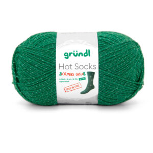 Wolle Gründl / Hot socks XMAS Glitter 4-fach (6498) - Weihnachts-Sockenwolle uni TANNENGRÜN, mit Glitzerfaden, 100g, 4-fädig