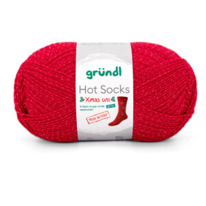 Wolle Gründl / Hot socks XMAS Glitter 4-fach (6499) - Weihnachts-Sockenwolle uni ROT, mit Glitzerfaden, 100g, 4-fädig