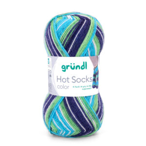 Wolle Gründl / Hot socks color (05) marine-türkis-grasgrün-naturweiß - Sockenwolle 50g, 4-fädig, für Nadeln 2.5 - 3.0mm