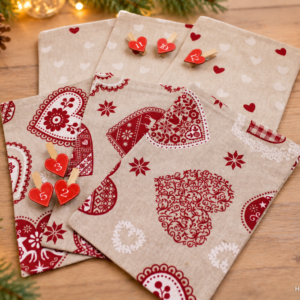 24 Adventskalender-Säckchen XL "Herzig", handgenäht, zum Selbst-Befüllen, im romantischen Landhausstil, Leinenoptik